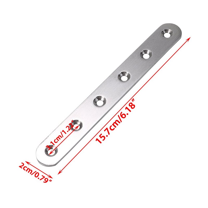 Sumnacon 8 Pcs Stainless Steel Flat Plates - 6 Inch Heavy Duty Mending Plate Straight Corner Brace Brackets Connector Furniture Repair Fixing Joint with Screws, Silver - Image 2